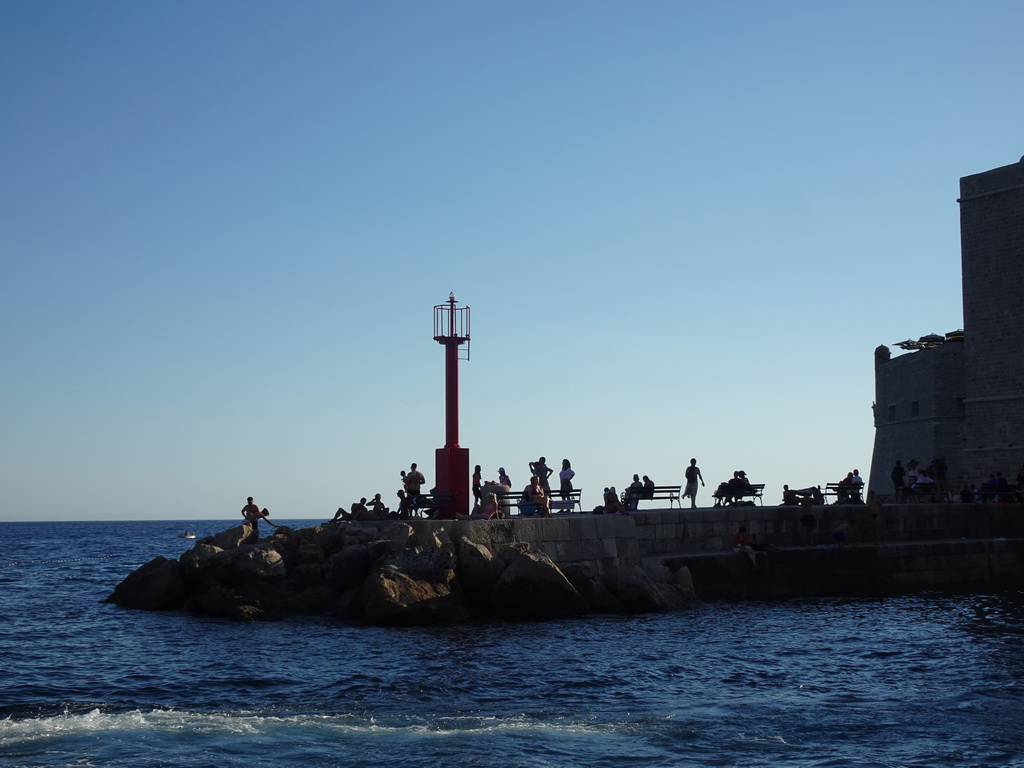 The Porporela Pier and the Kula sv. Spasitelj fortress, viewed from the ferry from the Lokrum island