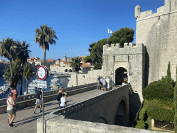 The Ploce Gate, the Revelin Fortress, the Old Port and the Dubrovnik Cathedral, viewed from the tour bus to Perast on the Ulica Iza Grada street