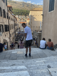 Tim at the Jesuit Stairs, with a view on the Gunduliceva Poljana market square