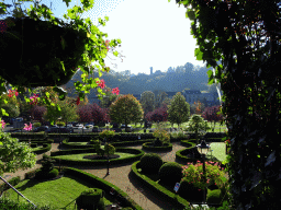 The southwest side of the Topiary Park and the Belvedère tower, viewed from the lane at the west side of the terrace