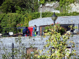 Miaomiao and Max playing at the terrace of the Topiary Park, viewed from the entrance