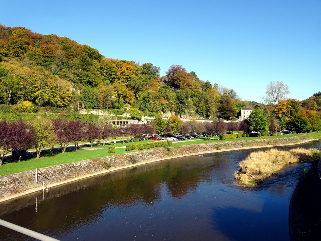 The Topiary Park and the Ourthe river, viewed from the pedestrian bridge at the west side of town