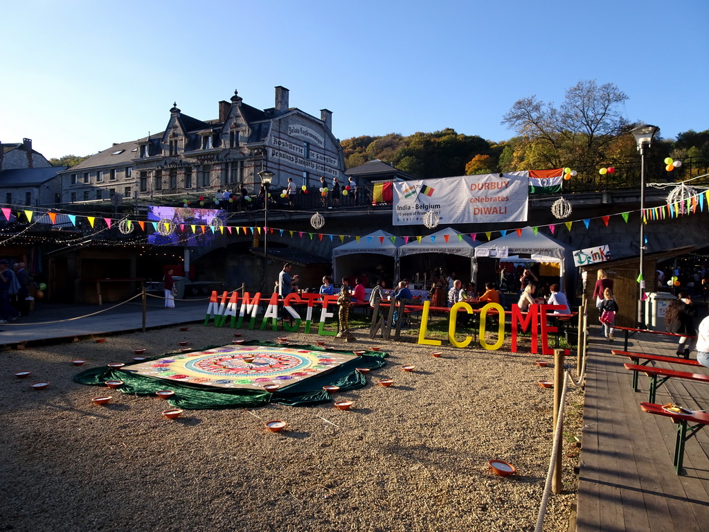 South side of the Place aux Foures square with decorations for the Diwali festival