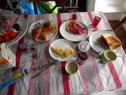 Breakfast in the kitchen at the first floor of our apartment La Tête en l`Air