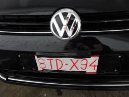 Our car with a temporary Belgian license plate in a parking garage in Antwerp