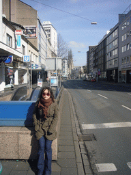 Miaomiao in the Oststraße street, with the Marienkirche church