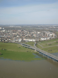 View on the Rheinkniebrücke bridge, the Rhine river and the other side of the river