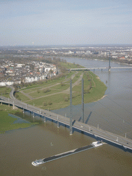 View on the Rheinkniebrücke bridge, the Oberkasseler Brücke and the Rhine river