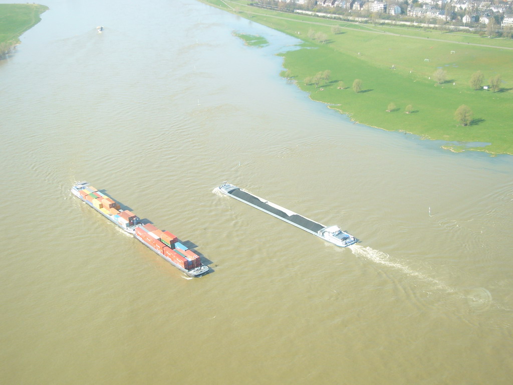 Boats in the Rhine river, and the Rheinpark