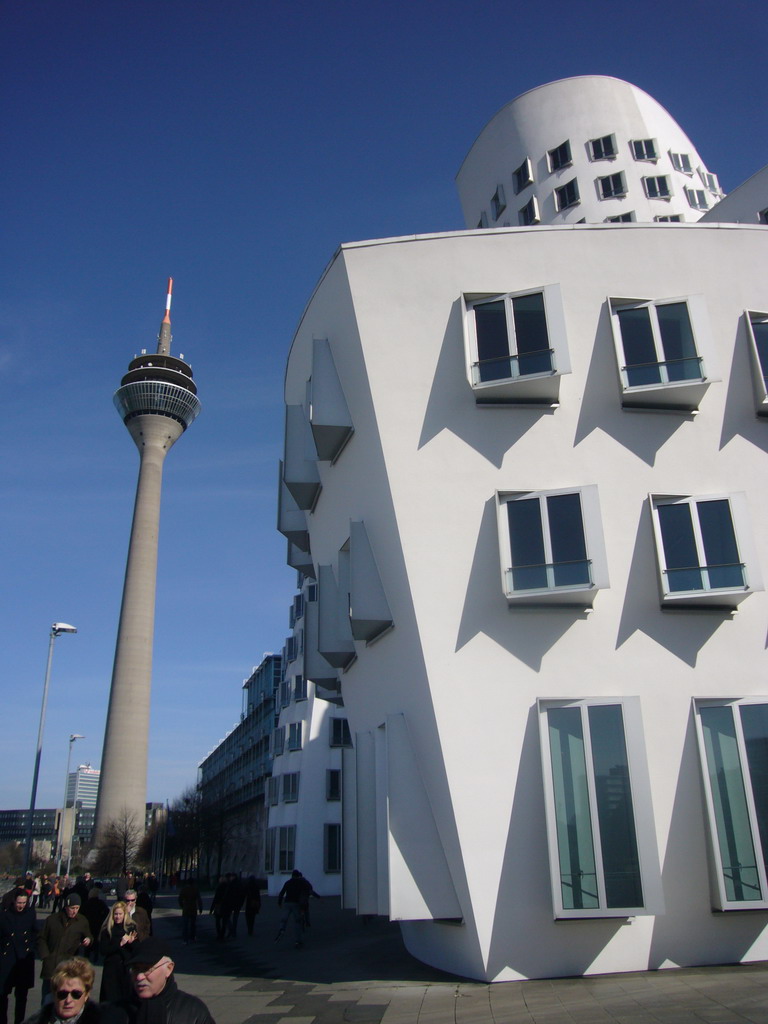 The Neuer Zollhof and the Rheinturm Düsseldorf