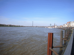 The Rhine, the Oberkasseler Brücke bridge, the Old Castle Tower and the Lambertuskirche church