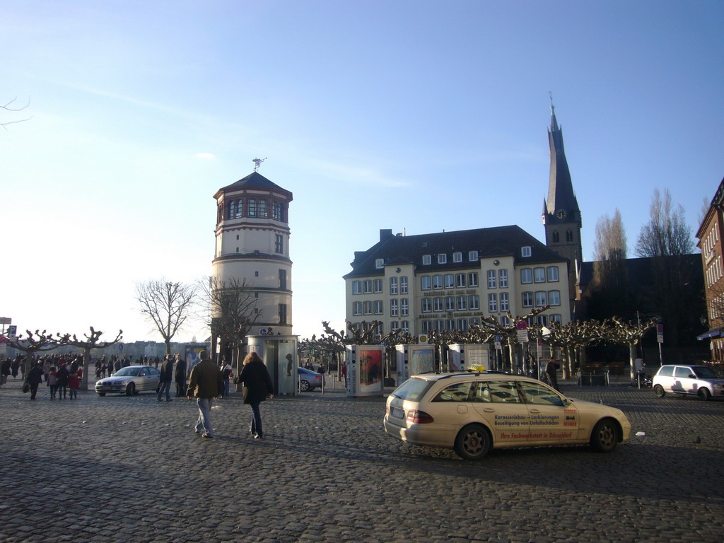 The Old Castle Tower and the Lambertuskirche church, at the Burgplatz square