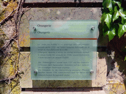 Information on the Orangerie at the entrance gate