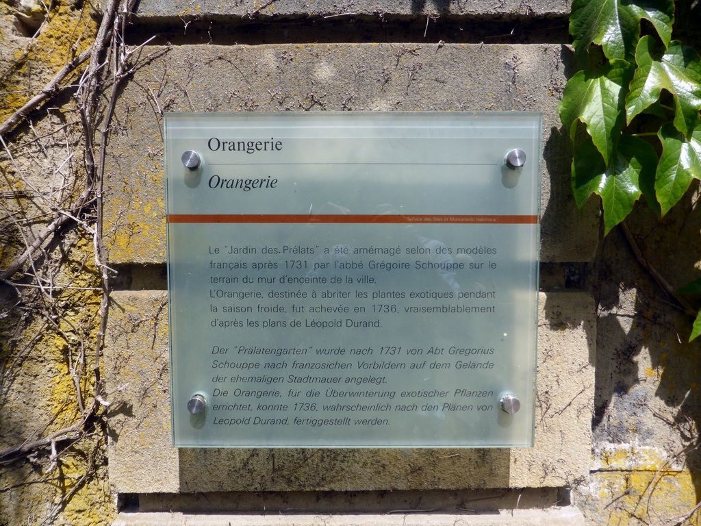 Information on the Orangerie at the entrance gate