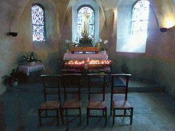 Altar and stained glass windows in the crypt of the Basilica of St. Willibrord