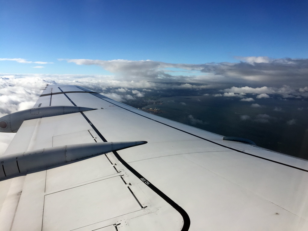 The harbour of Leith and the Firth of Forth fjord, viewed from the airplane from Amsterdam