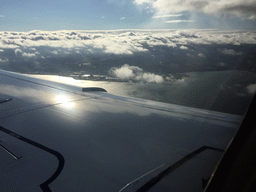 The harbour of Leith and the Firth of Forth fjord, viewed from the airplane from Amsterdam