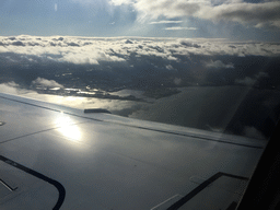 The harbour of Leith and the Firth of Forth fjord, viewed from the airplane from Amsterdam