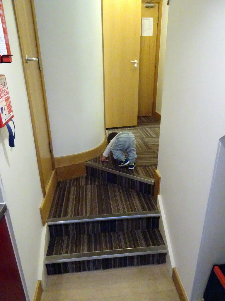 Max in the hallway of our first apartment at Richmond Place Apartments