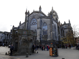 The Mercat Cross and the east side of St. Giles` Cathedral at Parliament Square