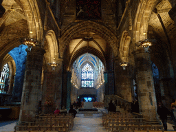 West side of the nave, the Holy Table and pulpit of St. Giles` Cathedral, viewed from the east side