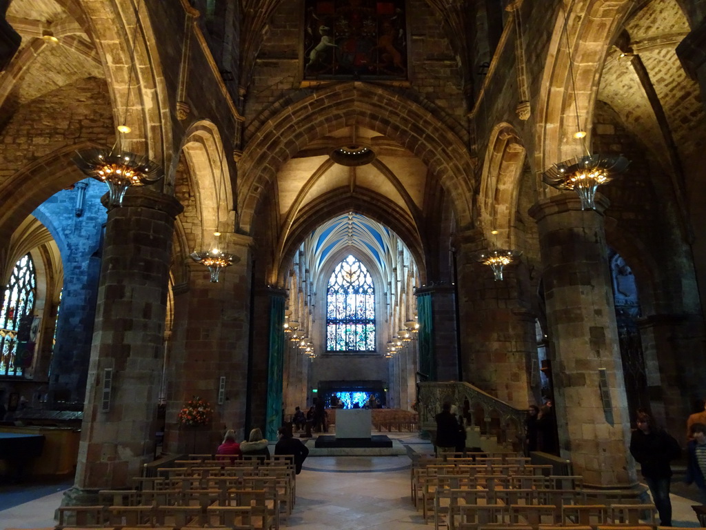 West side of the nave, the Holy Table and pulpit of St. Giles` Cathedral, viewed from the east side