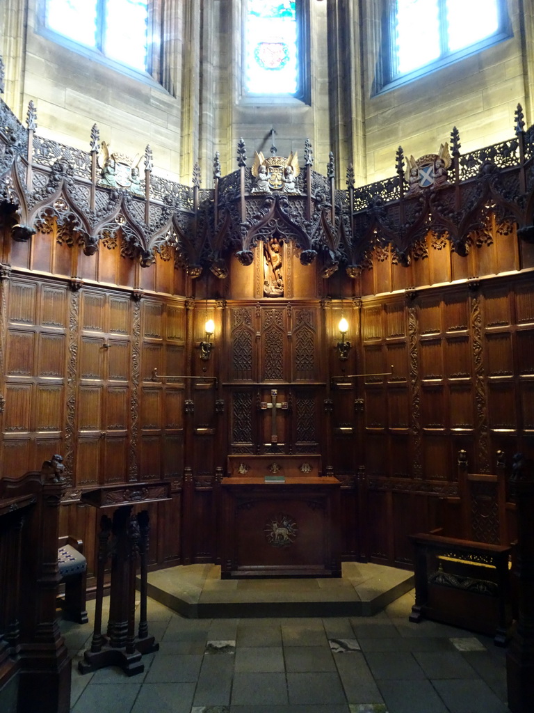East apse with altar at the Thistle Chapel at St. Giles` Cathedral