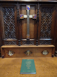 Cross and book at the altar at the east apse of the Thistle Chapel at St. Giles` Cathedral