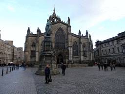 West Parliament Square with the west side of St. Giles` Cathedral and the statue of Walter Francis Montagu Douglas Scott
