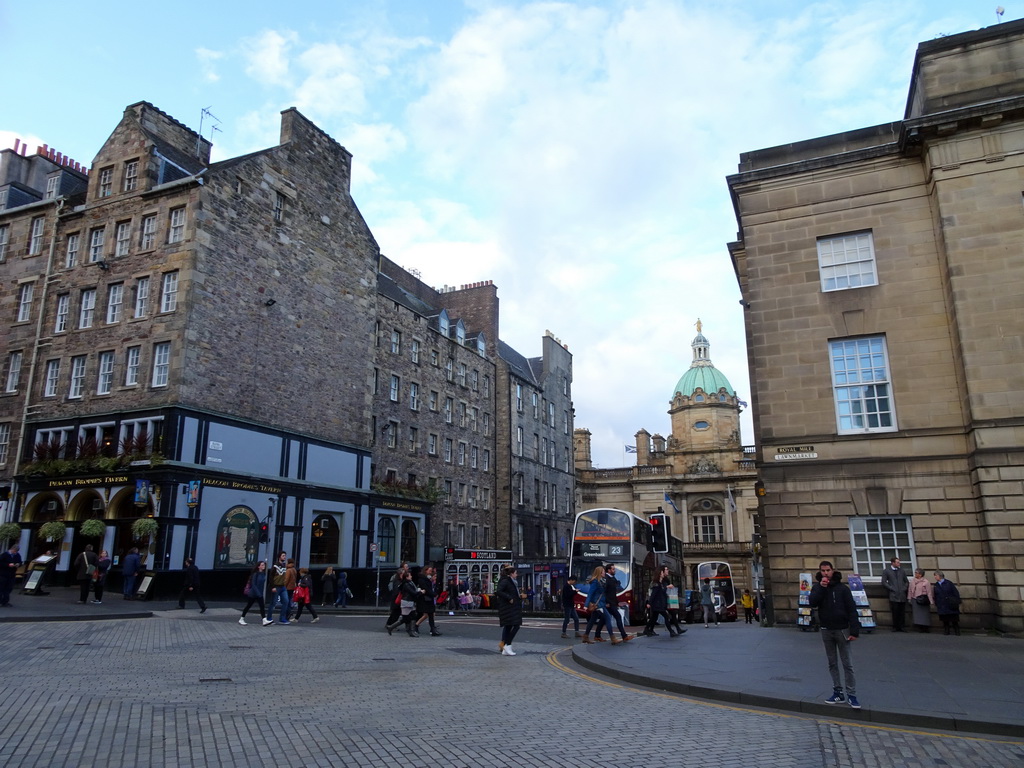 Bank Street and the front of the Lloyds Banking Group Head Office, viewed from the Royal Mile