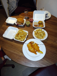 Fish and chips for lunch in our first apartment at Richmond Place Apartments