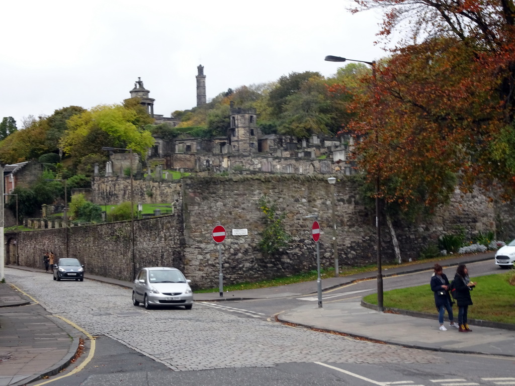 Abbeyhill Crescent, the Calton New Cemetery, the Burns Monument and Calton Hill with the Nelson`s Monument