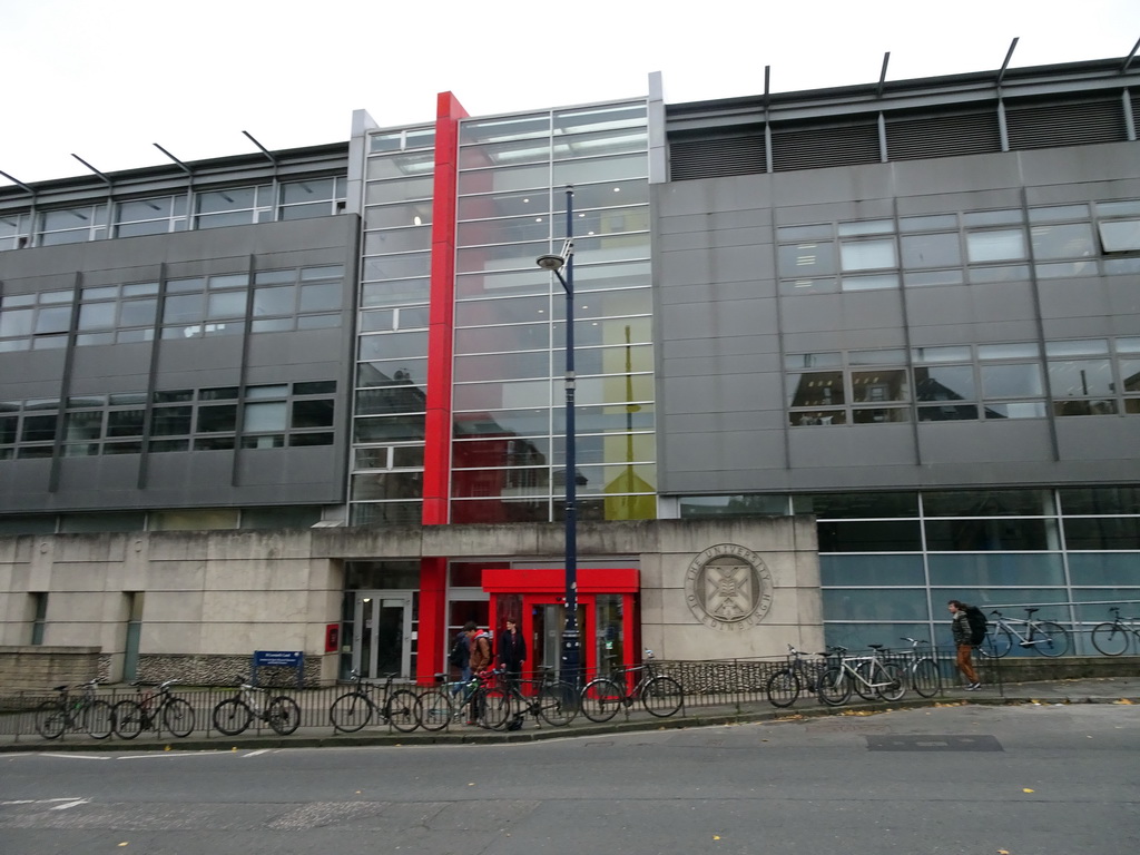 Front of the St. Leonard`s Land building of the University of Edinburgh at Holyrood Road
