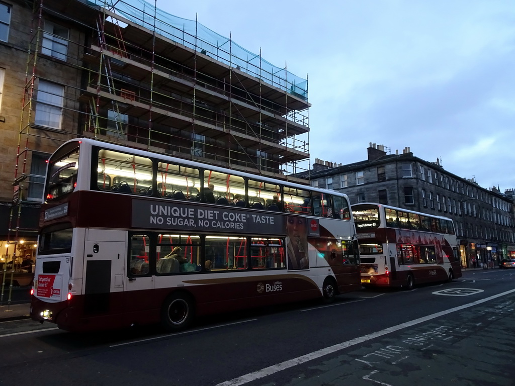 Buses at Clerk Street, at sunset