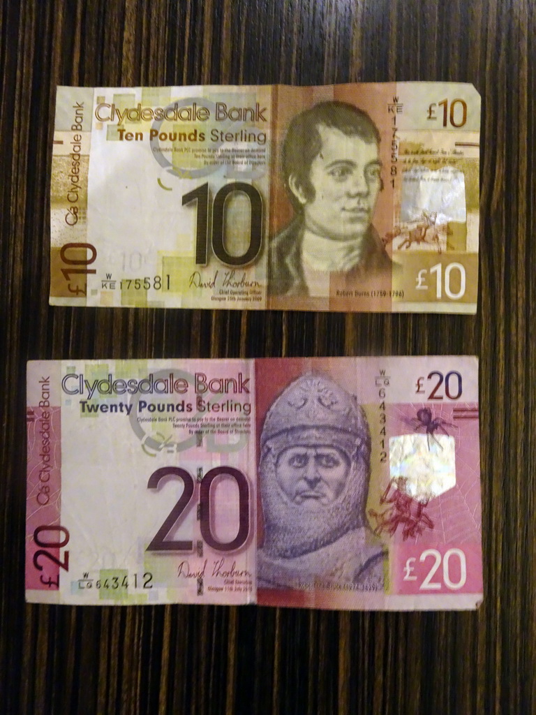 Scottish bank notes at the Holiday Inn Edinburgh hotel