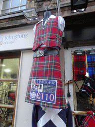 Kilt hanging outside of a shop at the Royal Mile