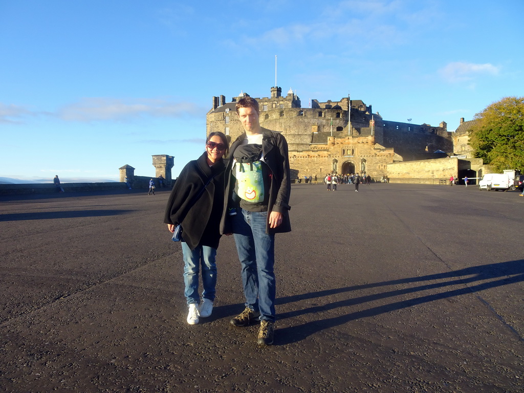 Tim, Miaomiao and Max at the Esplanade in front of Edinburgh Castle