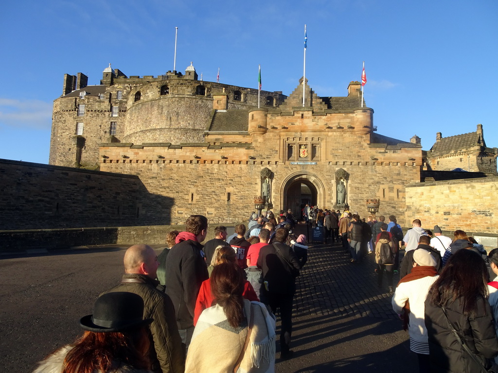 People waiting in line at the front entrance to Edinburgh Castle