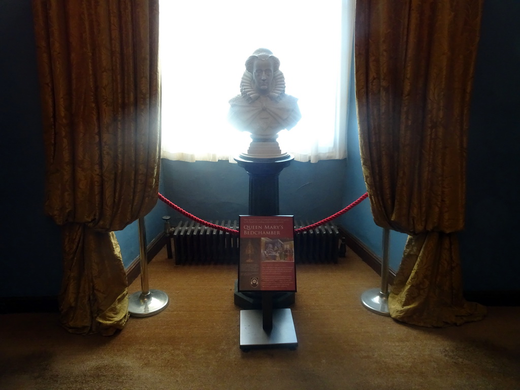 Bust at Queen Mary`s Bedchamber at the Royal Palace at Edinburgh Castle, with explanation