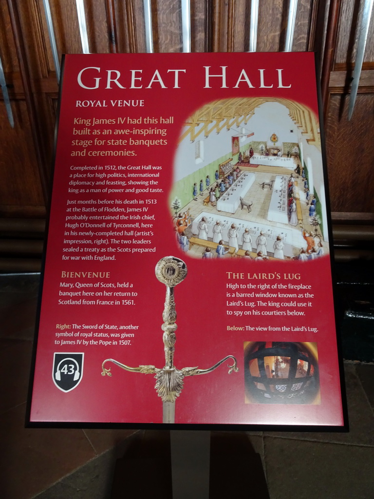 Information on the Great Hall, the Sword of State and the Laird`s Lug at Edinburgh Castle