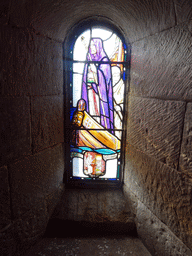 Stained glass window in St. Margaret`s Chapel at Edinburgh Castle