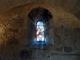 Stained glass window in St. Margaret`s Chapel at Edinburgh Castle