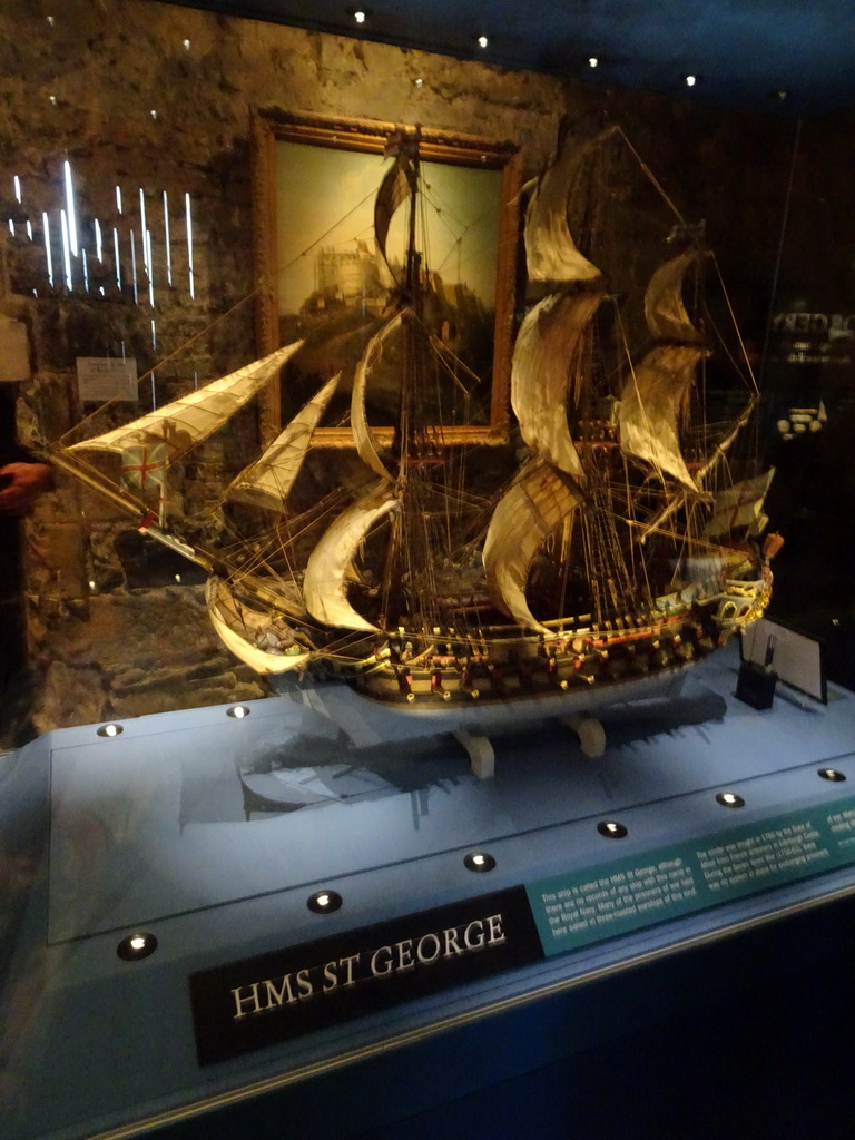 Scale model of the H.M.S. St. George ship at the Prisons of War Exhibition building at Edinburgh Castle