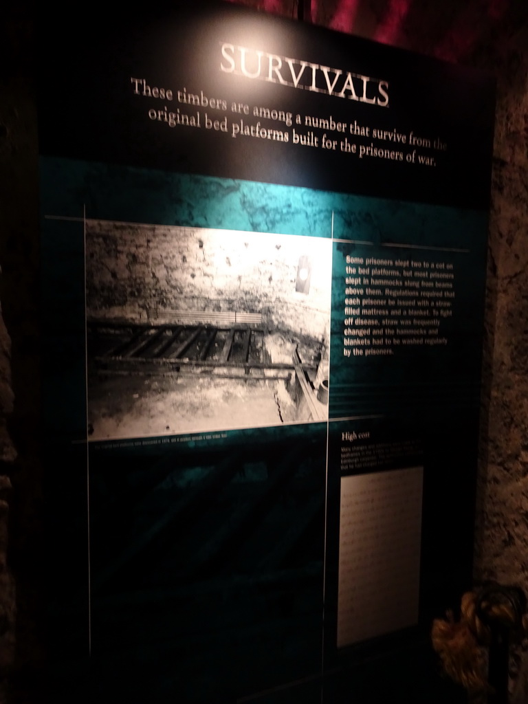 Explanation on the timbers from the bed platforms at the Prisons of War Exhibition building at Edinburgh Castle