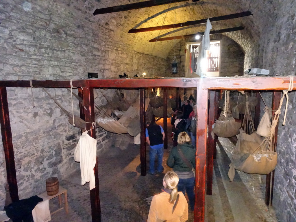 Interior of a prison cell at the Prisons of War Exhibition building at Edinburgh Castle