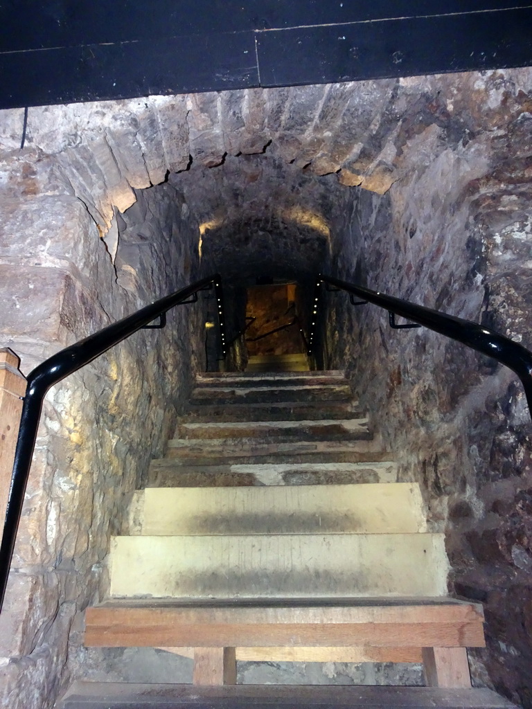 Staircase at a prison cell at the Prisons of War Exhibition building at Edinburgh Castle