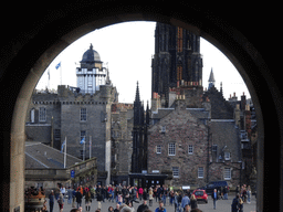 The Esplanade, the Hub and the Camera Obscura building, viewed through the front entrance to Edinburgh Castle