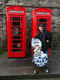 Miaomiao and Max at the telephone cells near the front entrance to Edinburgh Castle