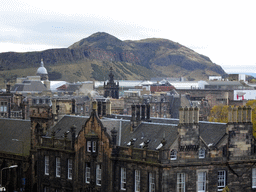 The southeast side of the city with Holyrood Park and Arthur`s Seat, viewed from the Esplanade