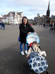 Miaomiao and Max at the Esplanade, with a view on the Hub and the Camera Obscura building